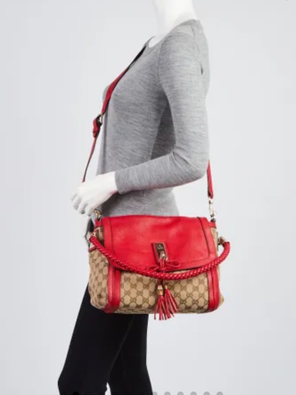 Gucci Beige/Red GG Canvas Medium Bella Flap Shoulder Bag with tassle